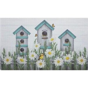 ANTI-FATIGUE NON SLIP FLOOR PVC FOAM MAT(18"x30")DAISIES FLOWERS & BIRDHOUSES,HL